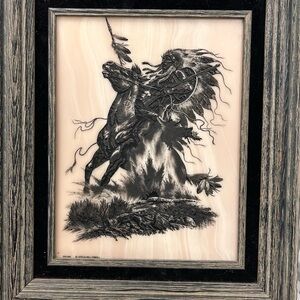 Marble carved etched Horse War Chief battle Indian Native American Bill O’Neill